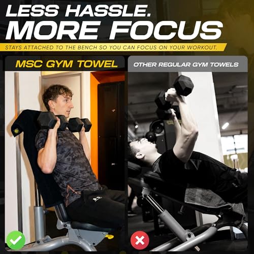 Magnetic Gym Towel – Non-Slip Workout Towel with Integrated N35 Magnets & Elastic Strap – 100% Cotton, Quick-Dry – Fitness Sweat Towel for Gym Equipment, Men & Women (37.4 x 19.7 in, Black)