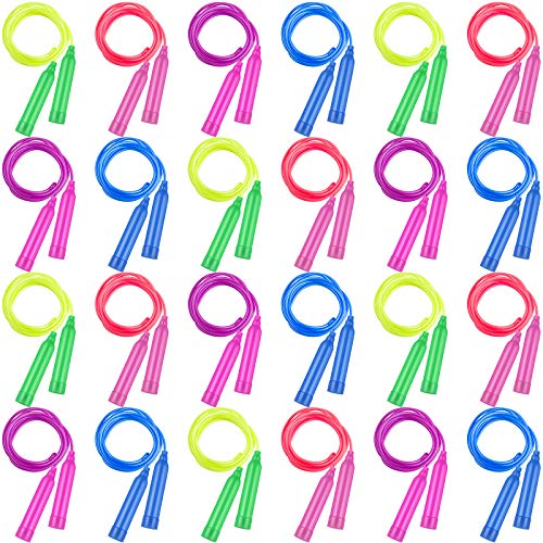 Elcoho 24 Pack Colorful Kids Jump Rope Set Adjustable Plastic Kids Jump Rope Skipping Rope Outdoor Jump Ropes Great Party Favor