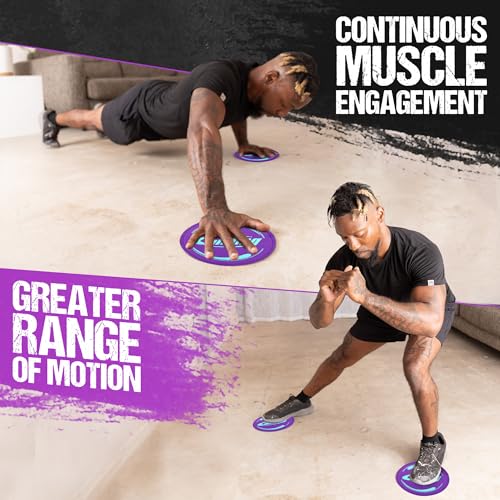 Gliding 9” Sliders for Working Out on Hardwood/Tile Floors, 1 Pair 4 Videos | The Original Exercise Sliders Disc for Full Body Fitness, Pilates, Core, Physical Therapy and Resistance Workouts - color: Purple (Hardwood)