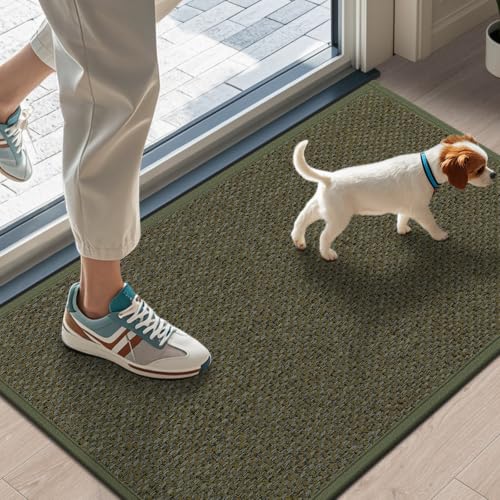 LEKEEPGO Door Mat Indoor Entrance, Indoor Door Mat, 17"x29.5", Olive Green | Non Slip Rubber Backing, Washable, Absorbent, Low-Profile, Entryway Entry Resist Dirt, Inside Door Mats - color: Olive Green, size: 1'5" X 2'5" (Rectangular)