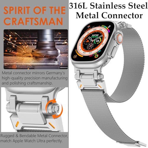 WINGLE Milanese Loop for Apple Watch Band Ultra 3/2/1 Band Ultra 49mm Series 11 10 46mm 45mm 44mm SE 3/2/1 Series 9 8 7 6 5 4 3 Men Women,Parachute-Style Buckle Stainless Steel Mesh Metal iWatch Bands - color: Magnetic Metal Mesh Loop-Silver
