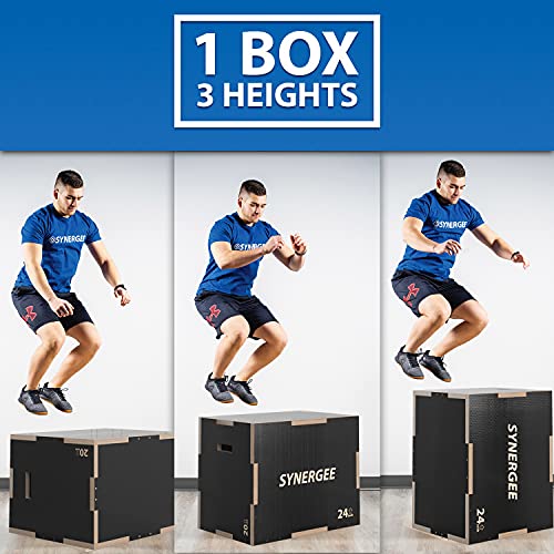 Synergee 3 in 1 Plyo Box – Wood and Soft Plyo Sizes 20/18/16 16/14/12 - color: Non-Slip - 30/24/20