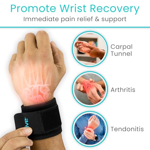 Vive Wrist Wrap Support Braces (2 Pack) | Tennis, Weightlifting, Golf, Sports Band - Adjustable Compression Strap for Tendonitis, Carpal Tunnel & Arthritis - Men/Women