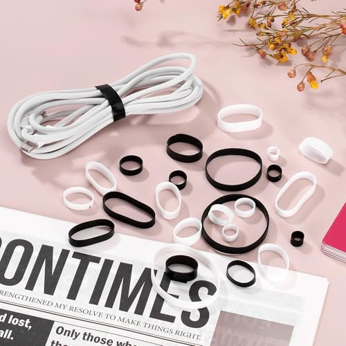 uxcell 60Pcs Silicone Rubber Bands, 5mm x 25.5mm Rubber Bands Rings Cable Ties Strong Elastic Bands Non-Slip for Cord Wrapping Bag Wraps, White - color: White, size: 5 x 25.5mm