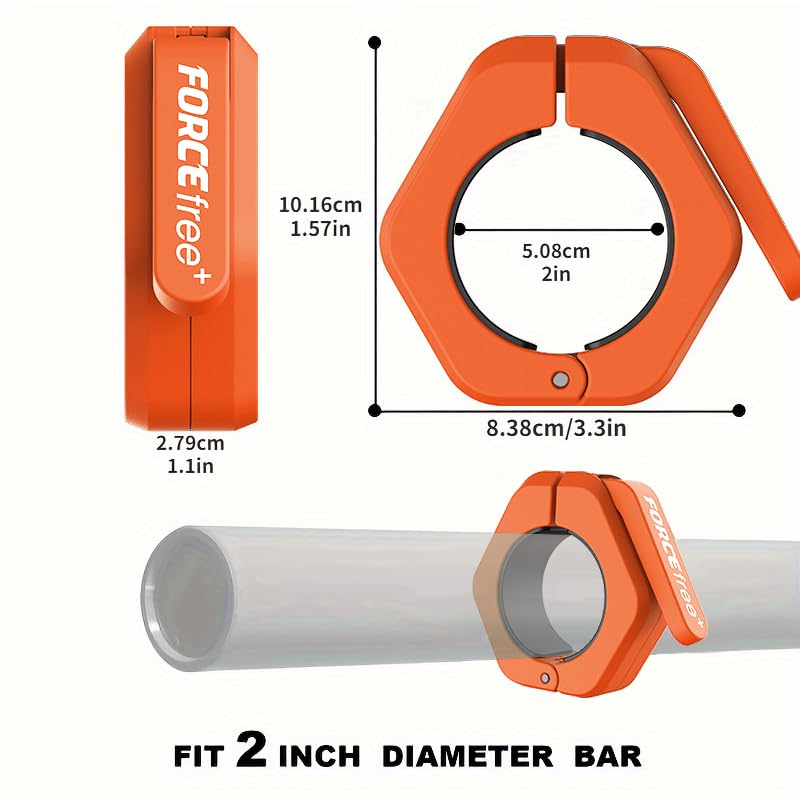 Forcefree+ Barbell Clips (Pair), Barbell Clamps, Quick Release Olympic Barbell Clamps with Anti Slip TPR Grip, Barbell Collars for Secure Weightlifting & Powerlifting - color: Orange