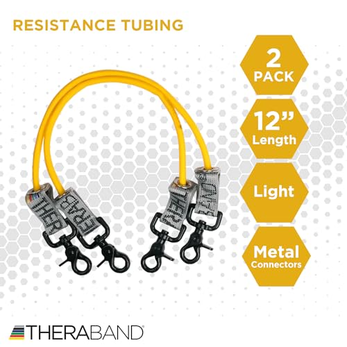 THERABAND Wellness Station Professional Latex Resistance Tubing With Connectors for Physical Therapy, Exercise Station for Rehab, Lower Pilates, Set of 2, 12 Inch, Yellow, Thin, Beginner Level 2 - color: Yellow - Thin, size: 12 Inch