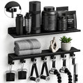 2-Tier Home Gym Floating Shelf Compatible with Tonal Accessories, Heavy Duty Wall Mount Workout Storage Rack & Organizer Holder with 7 T-Lock Hooks for Smart Handles, Bar and Rope - size: 2-Tier