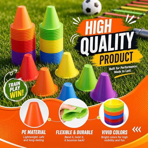 Unittype 60 Pack Mini Cones for Sports Training, 3.15 Inch Training Marker Cones for Kids Indoor Outdoor Agility Drill Soccer Roller Skating Dance Practice Obstacle Courses, 6 Bright Colors
