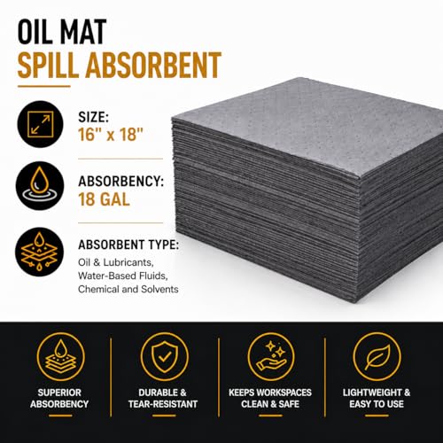 ATERET Heavy Weight Universal Oil Water Absorbent Pad, 100 Absorbing Pad, 16 x 18 inch, USA Made - color: Grey, size: Heavy Weight - 100ct