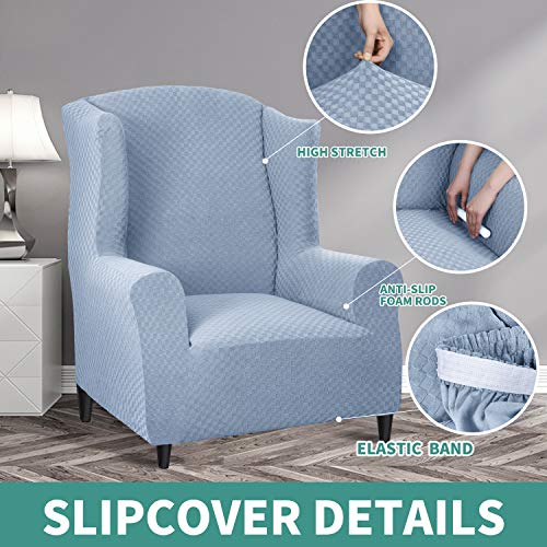 YEMYHOM 1 Piece Stretch Wingback Chair Slipcover Latest Jacquard Design Wing Chair Cover Non Slip Furniture Protector with Foam Rods for Living Room (Wing Chair, Light Blue) - color: Light Blue, size: 1 Pack - Wing Chair