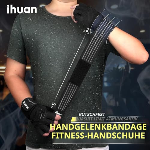 ihuan Ventilated Weight Lifting Gym Workout Gloves with Wrist Wrap Support for Men & Women, Full Palm Protection, for Weightlifting, Training, Fitness, Hanging, Pull ups - color: Black, size: Medium