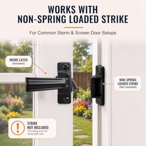 Replacement Screen Door Latch, Heavy Duty Inside Door Handle Compatible with Storm Doors Handle, Interior Latch for Screen and Storm Doors(for Non-Spring Loaded Strike C,Black) - color: Black, style: for Non-Spring Loaded Strike C