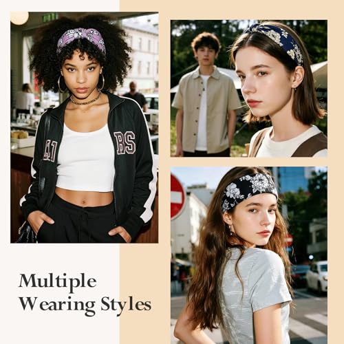 HSEM Wide Headbands for Women 6-Pack – Non-Slip Boho Hair Bands, Thick Elastic Flower Head Bands – Large Knotted Soft Stretchy Sweat Bands for Sports, Yoga, Washing Face, Makeup, Running, Spa - color: X-Colorful-2-9