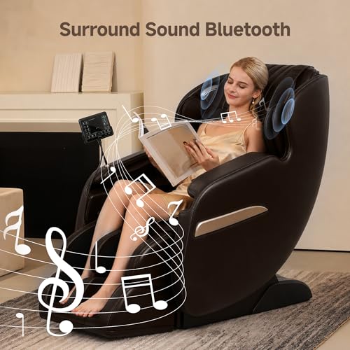 Real Relax Upgraded 2D SL-Track Massage Chair,Recliner Full Body Zero Gravity with 8 Auto Modes and Upgraded LCD Screen,Added Voice Broadcast,Headrest Cushion,Child Lock and Pause Button,Dark Brown - color: Dark Brown