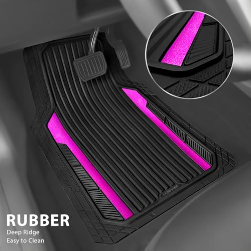 CAR PASS Heavy Duty Rubber Car Mats Metallic, Aluminum Film All Weather Floor Mats Waterproof Universal Trim to Fit for SUV Sedan Van 4 Piece Anodized Deep Dish Two-Tone Sporty Black Hot Pink Chrome - color: Black Hot Pink