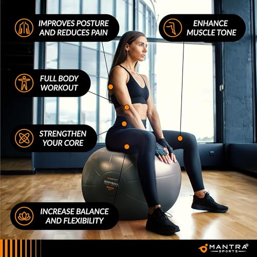Exercise Ball – Yoga Ball for Pilates & Fitness - Birthing for Pregnancy, Stability, Core, Balance, Therapy for Physical Rehab, Workout for Home Gym & Office Chair, Fast Pump Included - color: Gray, size: L (for Height 5'4" - 5'10")