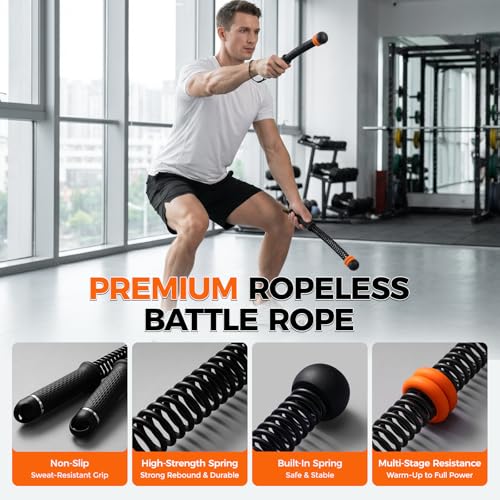 Slim Panda Weighted Ropeless Battle Ropes, 1.6-3lbs Adjustable Resistance Cordless Battle Ropes with Storage Bag & Poster, Portable Home Gym Workout Ropes for HIIT & Strength Training - color: Black