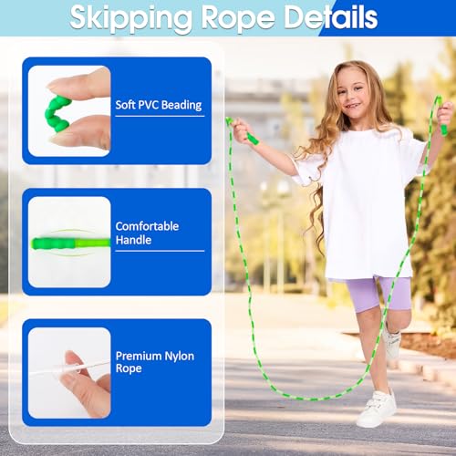 Jump Rope for Kids, 9 Ft Adjustable Jump Ropes for 4 5 6 7 8 10 12, Segmented Soft Beaded Jumping Rope Age 8-12, Tangle Free Skipping Rope for Women Man Fitness Weight Loss - color: Green, Pink, Blue