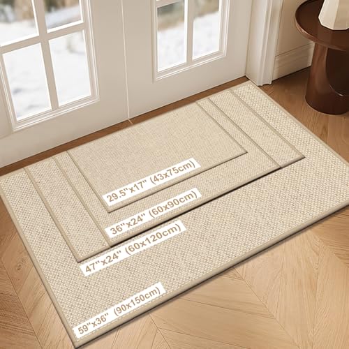 LEKEEPGO Door Mat 24"x47", Non Slip Door Mat Indoor Entrance, Rubber Backing Front Indoor Door mats Washable Absorbent Low-Profile Doomat Entryway Entry Resist Dirt Inside Door Mats, Khaki - color: Khaki, size: 1'11" X 3'11" (Rectangular)