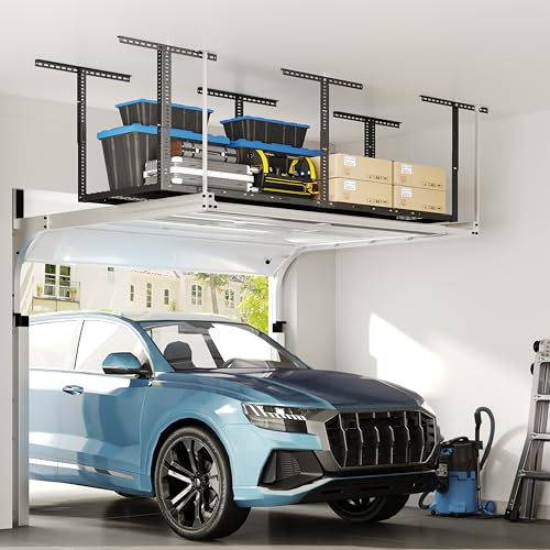 FLEXIMOUNTS 3x8 Overhead Garage Ceiling Storage Rack, Adjustable Garage Organization System, Heavy Duty Metal, 750lbs Weight Capacity, Hammertone, Classic Series - color: Hammertone, size: 3x8 ft