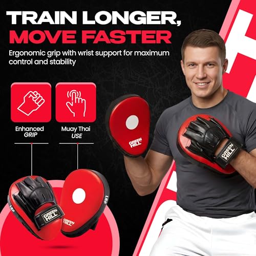 Green Hill Curved Boxing Focus Mitts for MMA, Muay Thai & Boxing - color: 5039 RED/BLACK