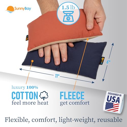 SunnyBay Small Microwave Heating Pad, Microwavable Versatile Cold/Heated Neck and Shoulder Wrap for Back Pain and More, Moist Heat Cotton-Fleece Pad, 6x11 Inches, Navy Blue and Persimmon, Pack of 2 - color: Pack of 2 - Navy Blue and Persimmon