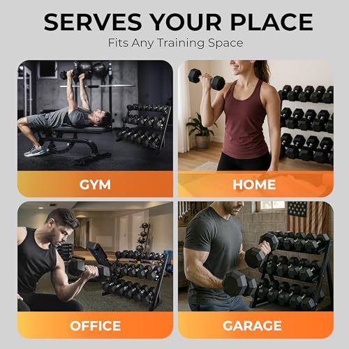 Rubber Hex Dumbbell Set with Rack, 8/10/12/15/20 Pair (450/550/780/1200/1550/2100 lbs total) Weight Rack with Dumbbells for Home Gym & Strength Training - color: (55-100 LB) 1550 LBS Dumbbells with Rack
