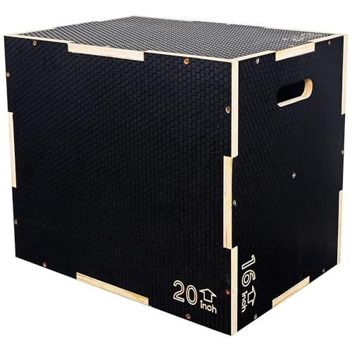 Fitvids 16" x 14" x 12" Non-Slip Wooden Plyo Box Jump Exercise Platform, Plyometric Workout Equipment for Home Gym, Training Step Box, Black - size: 24" x 20" x 16"