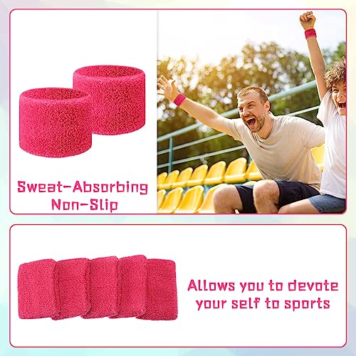 Lounsweer Wrist Sweatbands Bulk for Kids Adult Teams Sweat Bands Sports Wristband Athletic Neon Sweatbands for Football Basketball Tennis Running Gym Party Gifts - color: Rose Red