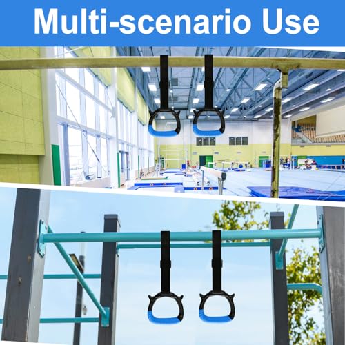 Tepemccu Gymnastics Rings for Kids, Pull Up Rings for Strength Training | with Adjustable Straps, Home Gym Full Body Workout - color: Blue
