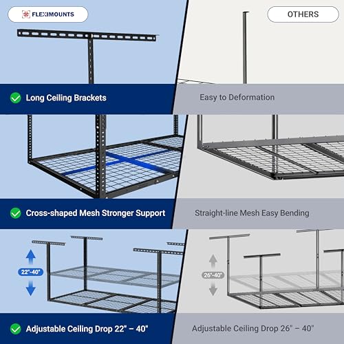 FLEXIMOUNTS 3x6 Overhead Garage Storage Adjustable Ceiling Rack 72" Length x 36" Width x 40" Height, 450lbs Weight Capacity, Black, Classic Series - color: Black, size: 3x6 ft