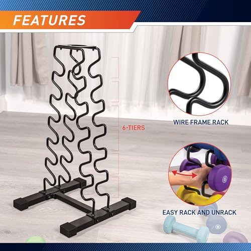 Marcy Strength Training Dumbbell Rack, Wire Frame Minimalist Dumbbell Storage - color: Black - 6 Tier