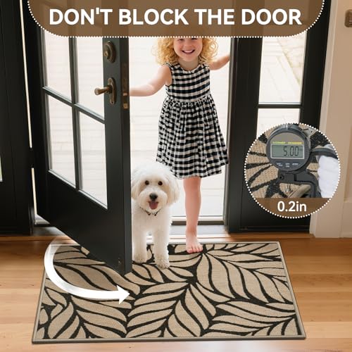 Door Mat Indoor Outside Entrance 24"x35", Low-Profile Non Slip Outdoor Inside Front Doormat Entryway Mat, Dirt Resistant Absorbent Porch Welcome Entry Mats, Washable Easy Clean, Brown - color: Leaf Brown, size: 24"x35"