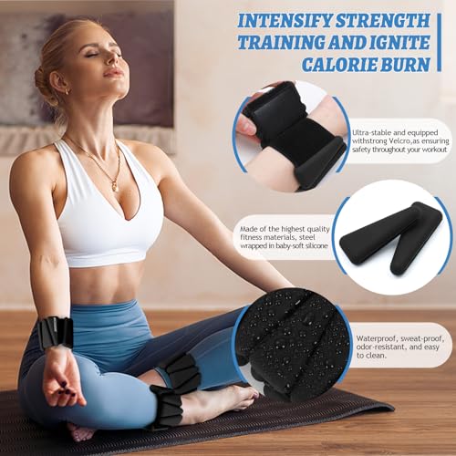 BECOJADDE Ankle Weights Set of 2 (1 lb/2 lb/3 lb Each) Adjustable Wrist Weights for Women Men Wearable Arm Leg Weight for Pilates, Running, Walking, Workout, Yoga - color: Black, size: 2 Lb Pair (1 Lb Each)