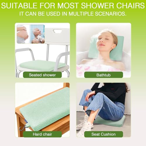 Gooo&Ma Shower Cushion, Non-Slip Air Fiber Bath Pad, Green | Waterproof, 3D mesh quick-dry, hook, for shower bench/chair, elderly & pregnancy, 16"x12"x2", washable - color: Green