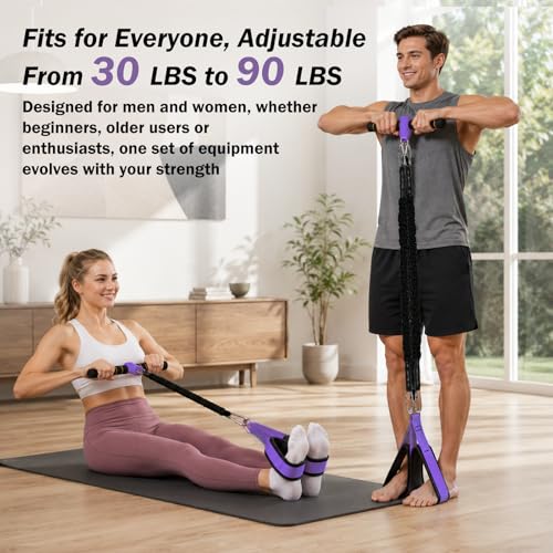 Resistance Bands with Handles, 6-Tube Elastic Pedal Resistance Band for Working Out, Durable Natural Rubber Exercise Bands, Multifunction Exercise Equipment for Abdomen, Waist, Arm, Leg Stretching - color: Upgraded-Purple