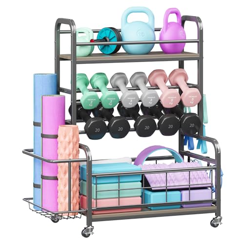 Homeiju 450LBS Dumbbell Rack,Weight Rack for Dumbbells,Weight Rack for Home Gym,Home Gym Storage for Strength Training Dumbbell Racks Stand with Wheels&Hooks - color: Grey