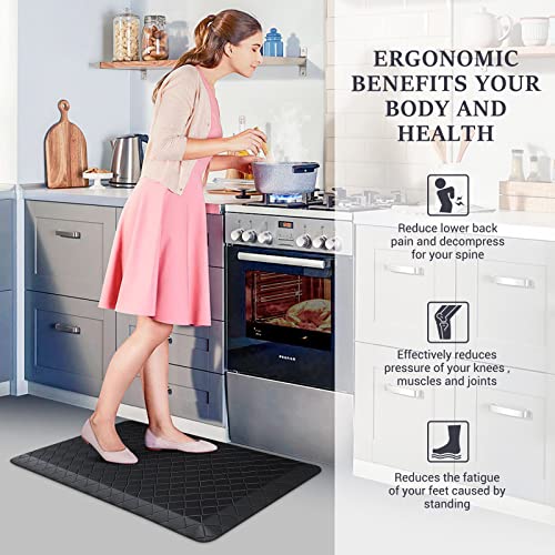 HappyTrends Kitchen Floor Mat - 4/5 Inch Thick Anti-Fatigue Kitchen Rug,Waterproof Non-Slip Kitchen Mats and Rugs Heavy Duty Ergonomic Comfort Rug for Kitchen,Office,Sink,Laundry,(17.3" x 28", Black) - color: Black, size: 28"L x 17.3"W x 0.8"Th