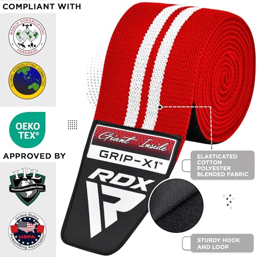 RDX Knee Wraps for Weightlifting, 78” Elasticated Straps Power Lifting Leg Press Support Gym Fitness Squats Workout Men Women - color: Red