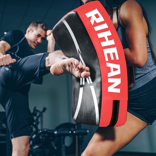 Martial Arts Kicking Shields Pad for Muay Thai, Taekwondo, Football, Basketball Training - Denser Foam, Longlasting PU Leather Kick Shield - style: 16x24in Red