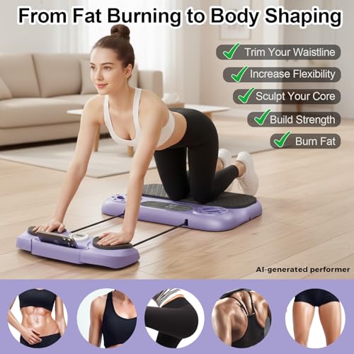 Multifuncional Pilates Board & Push Up System with Timer, Ab Wheel & Core Sliders, Portable Home Gym Kit with Resistance Ropes & Plank Support, Full Body Workout for Women & Men (Simulates Reformer)