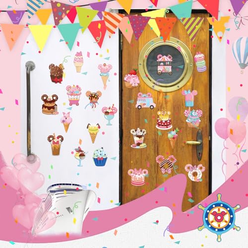RiVolTa Cruise Door Decorations Magnetic - 24 Pcs Cute Ice Cream Mouse Ship Cabin Magnets Stickers Funny Anchor Stateroom Decals Accessories for Carnival Holiday Party Car Garage Refrigerator Decor - color: 24 Pcs-dessert