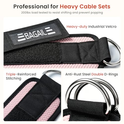 BAGAIL Ankle Straps for Cable Machines (2 Pack), Double D-Ring Ankle Cuffs with Extra Thick Padding, Adjustable Fit for Women & Men Glute Kickbacks, Hip Abductors & Leg Curls, Includes Mesh Bag - color: Soft Pink