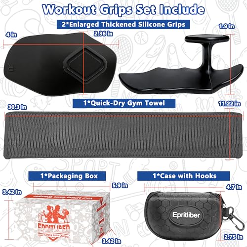 Large Anti-Slip Gym Workout Grips for WeightLifting,Silicone Hand Protector | Gym Towel,Storage Case,Ergonomic Rubber Gym Gloves for Men Women,Gym Hand Palm Protection Pads for Dumbbell,Barbell,Rypt - color: Black