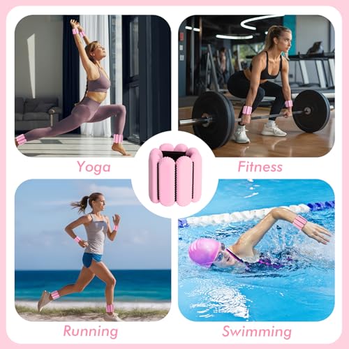 Wrist Ankle Weights for Women, Adjustable Ankle Weights Strength Training Silicone Bracelets Workout Wrist Ankle Weights for Men Women Yoga Running Dance Ankle Arm Leg Weights (2lb) - color: Pink