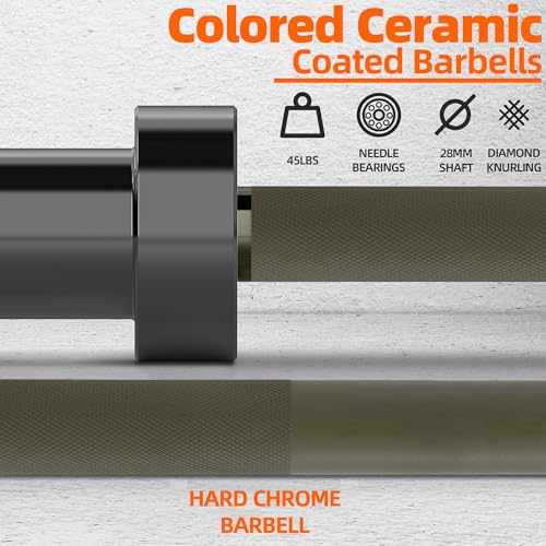 Fitvids Olympic Cerakote Barbell for Home & Commercial Gyms, 190K PSI Tensile Strength Rated for up to 1500LB Capacity - color: Green
