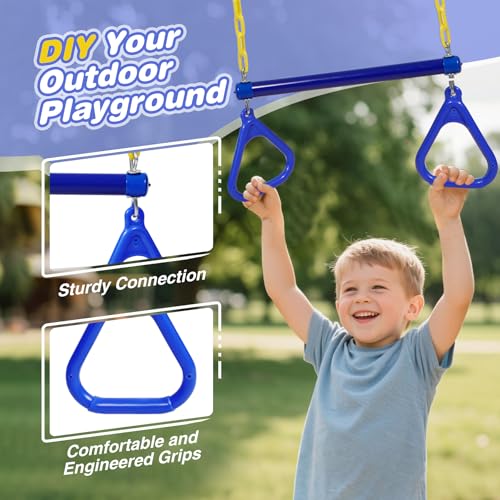 RedSwing Kids Swingset Bundle,Trapeze Swing Bar and Climbing Rope Swing, Kids Swingset Heavy Duty Coated Chains with Carabiners, Outdoor Play Playground Accessories, Blue - color: Blue + Blue