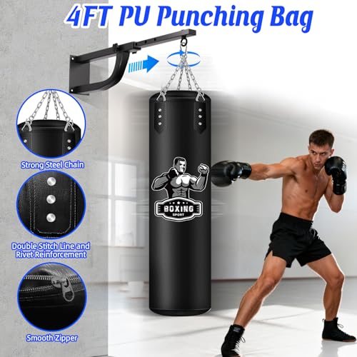 Hanging Punching Bag for Adults with Adjustable Boxing Wall Mount and Boxing Gloves, Wall Punching Bag Boxing Set for Home Gym Training Muay Thai MMA