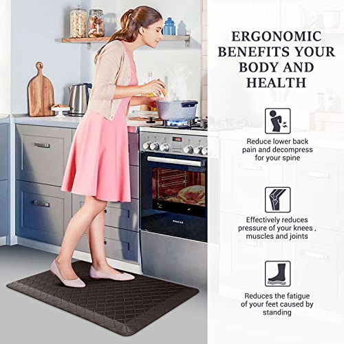HappyTrends Kitchen Floor Mat - 4/5 Inch Thick Anti-Fatigue Kitchen Rug,Waterproof Non-Slip Kitchen Mats and Rugs Heavy Duty Ergonomic Comfort Rug for Kitchen,Office,Sink(17.3" x 28", Chocolate) - color: Chocolate, size: 28"L x 17.3"W x 0.8"Th