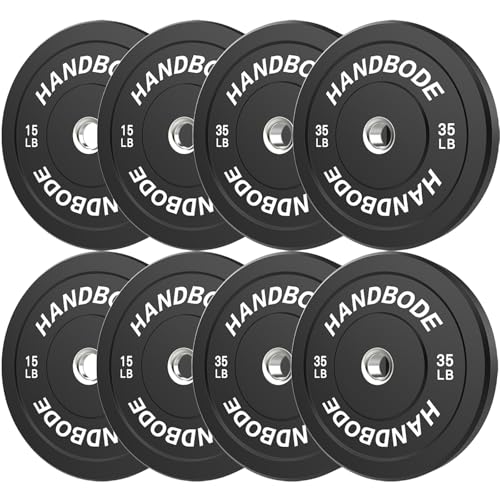 HANDBODE 2-Inch Weight Plates High Bounce, Olympic Bumper Plate Set 45/100/160/190/260/300lb, Colored Weight Plates Set for Home Gym, Barbell Weights Rubber Strength Training Plate for Weight Lifting - size: 200 lb Set (4 * 15, 4 * 35lb), style: Standard